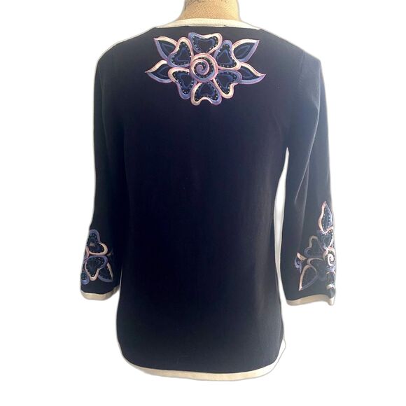 Bob‎ Mackie Wearable Art Floral Beaded Cardigan Black Button Size XS - Picture 4 of 5